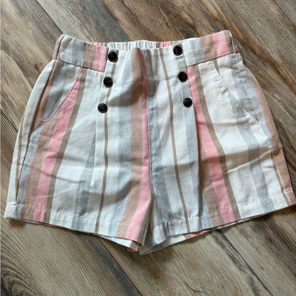 Women's Shorts in Pink, Camel and Gray Stripes